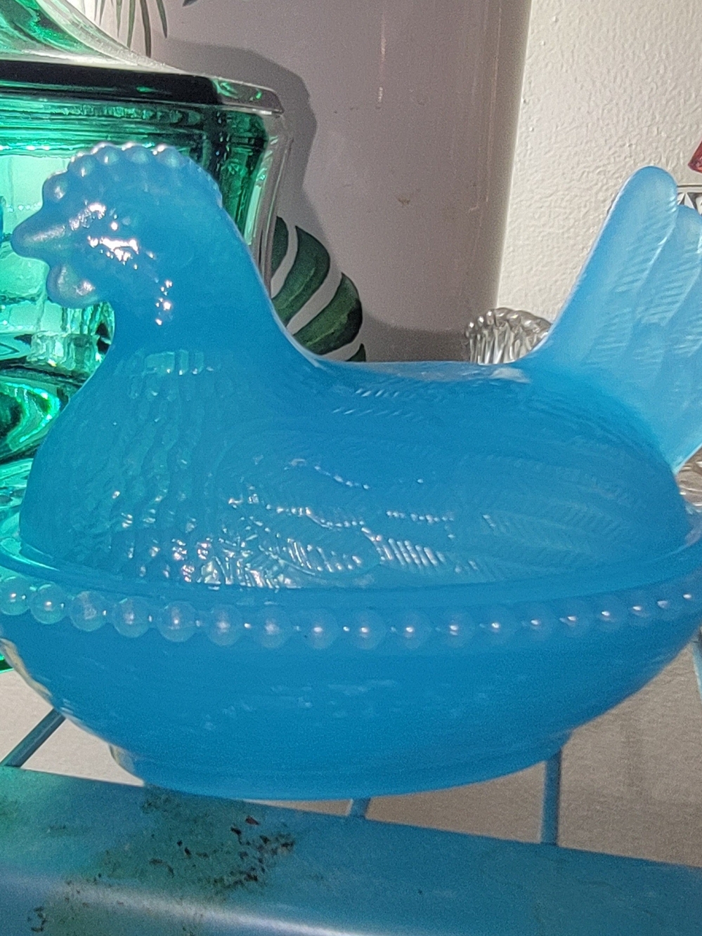 Blue Acrylic 4 Inch Hen on Nest Dish